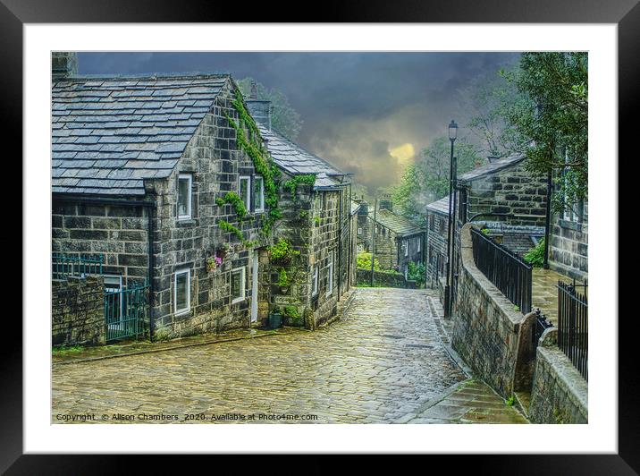 Heptonstall Village  Watercolour  Framed Mounted Print by Alison Chambers