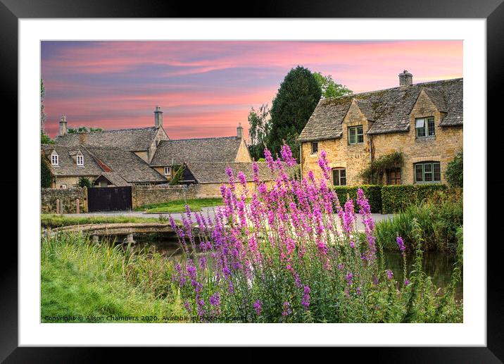 Red Sky at Lower Slaughter  Framed Mounted Print by Alison Chambers
