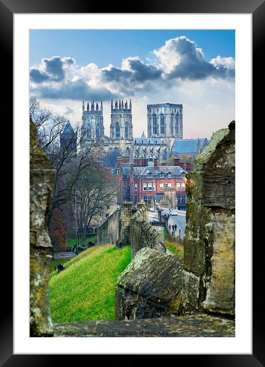 York Minster and City Wall Framed Mounted Print by Alison Chambers