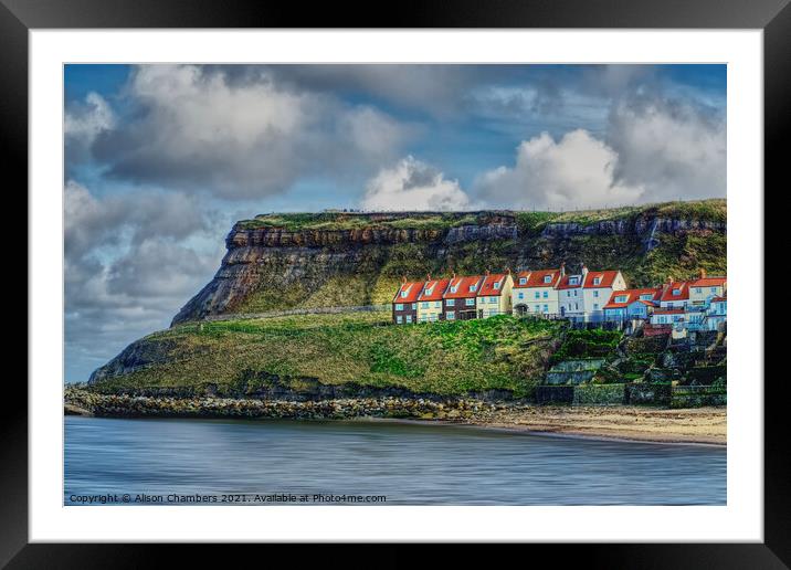 Whitby East Cliff Cottages  Framed Mounted Print by Alison Chambers