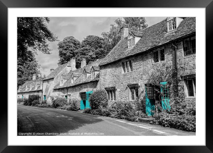 Snowshill Cottages Colour Selected  Framed Mounted Print by Alison Chambers