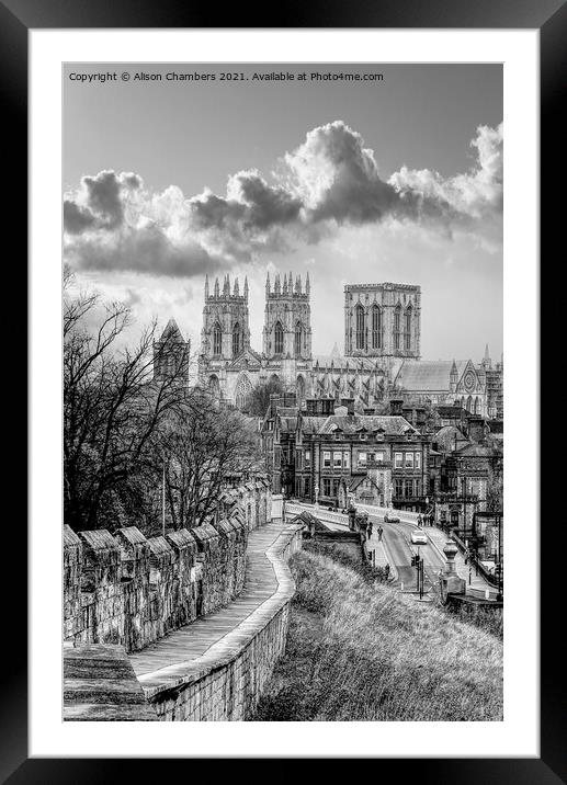 York Minster Black and White  Framed Mounted Print by Alison Chambers