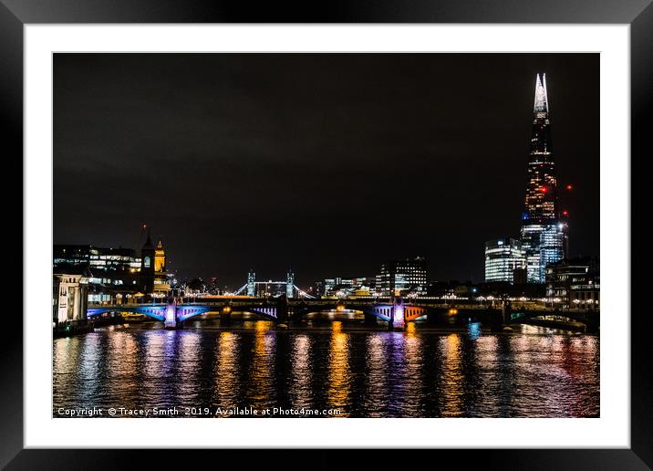 London at Night from Waterloo Bridge Framed Mounted Print by Tracey Smith