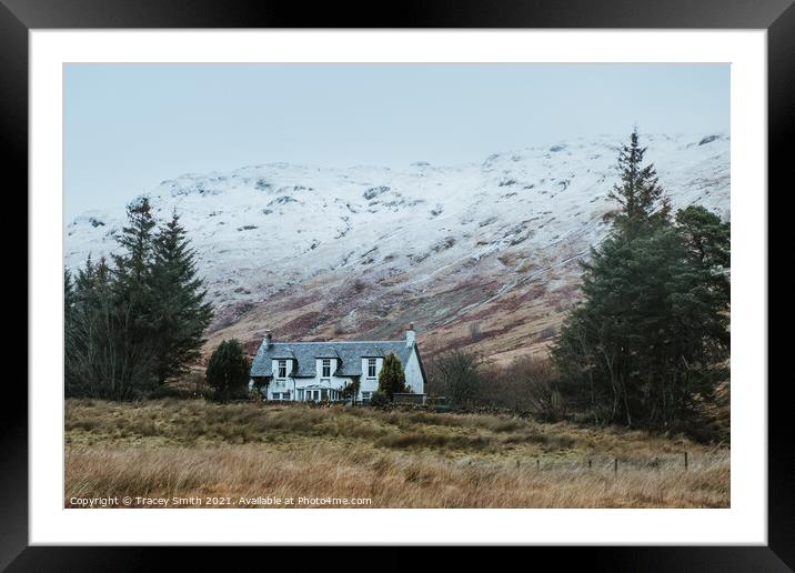 The Lone Cottage in Winter Framed Mounted Print by Tracey Smith
