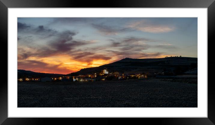 night view of an agricultural village in Spain Framed Mounted Print by David Galindo