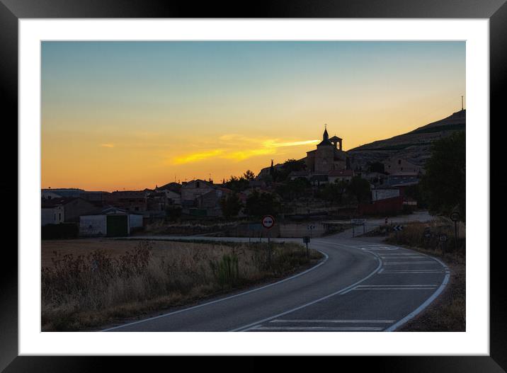 beautiful view of a farming town at sunset Framed Mounted Print by David Galindo