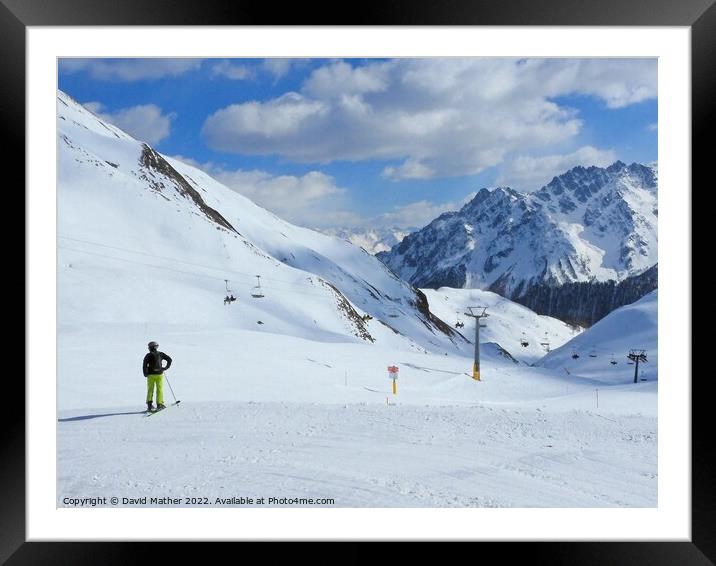 Alone on the piste Framed Mounted Print by David Mather