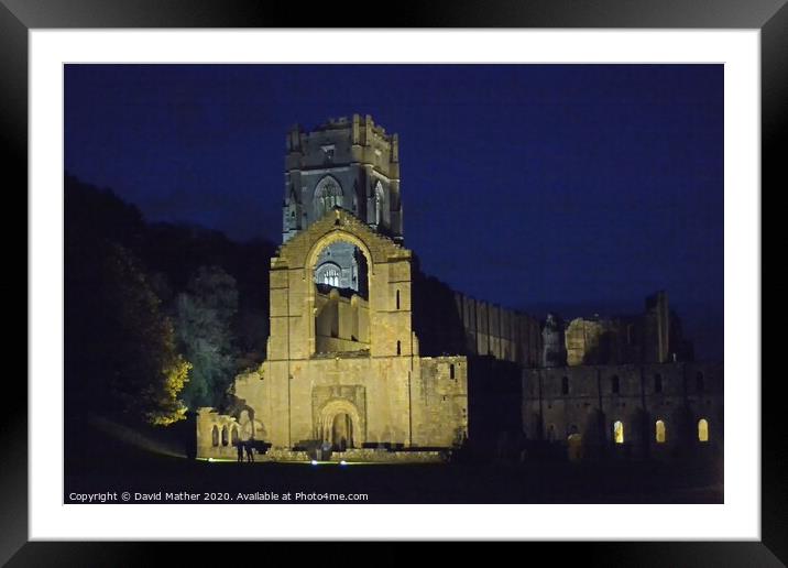 Fountains Abbey by night light Framed Mounted Print by David Mather