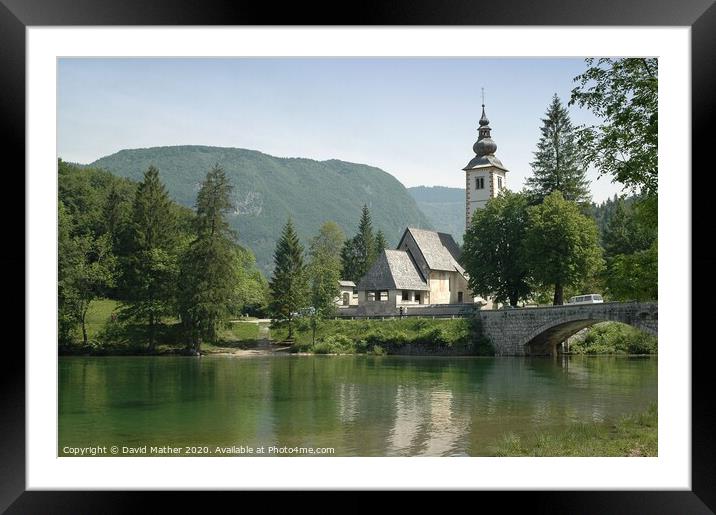 Church by Lake Bohinj Framed Mounted Print by David Mather