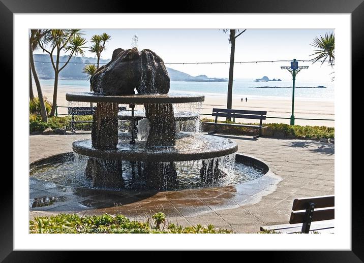 Fountain at St. Brelade's Bay, Jersey, Channel Islamds Framed Mounted Print by David Mather