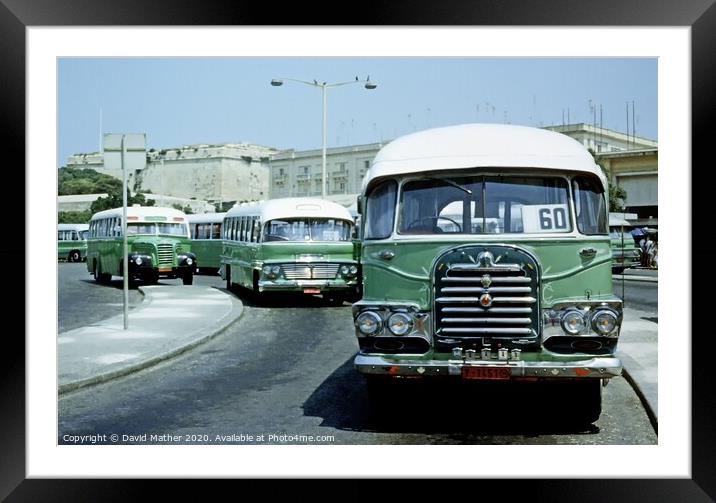Classic buses at Valetta bus station, Malta Framed Mounted Print by David Mather