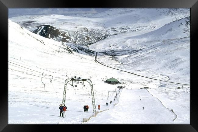 Skiing at Glen Shee, Scotland Framed Print by David Mather