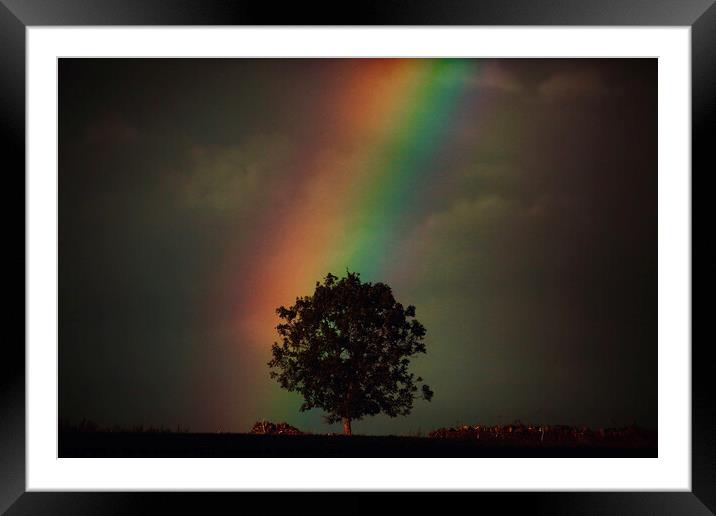 storm Light and rainbow Framed Mounted Print by Simon Johnson