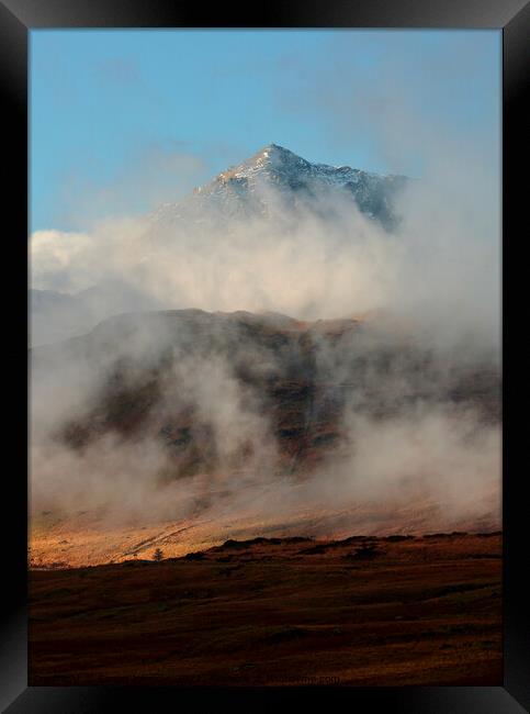  Snowdon through the mist Framed Print by Simon Johnson