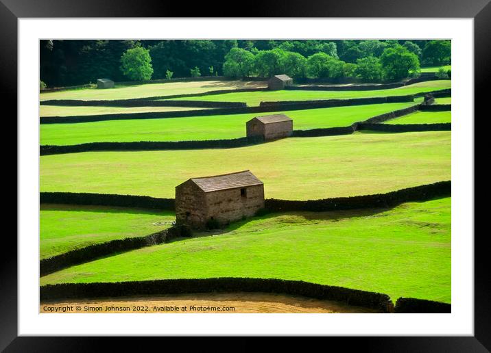 fields barns and walls Framed Mounted Print by Simon Johnson