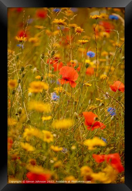 poppys and meadow flowers field Framed Print by Simon Johnson