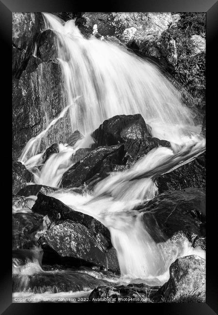 Waterfall Monochrome Framed Print by Simon Johnson