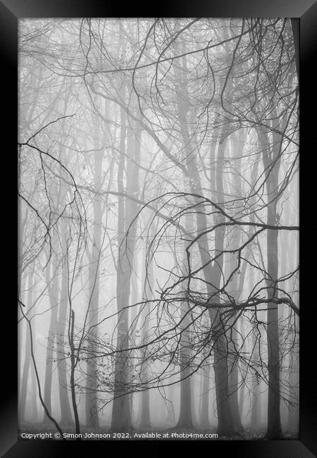 Misty woodland  Framed Print by Simon Johnson