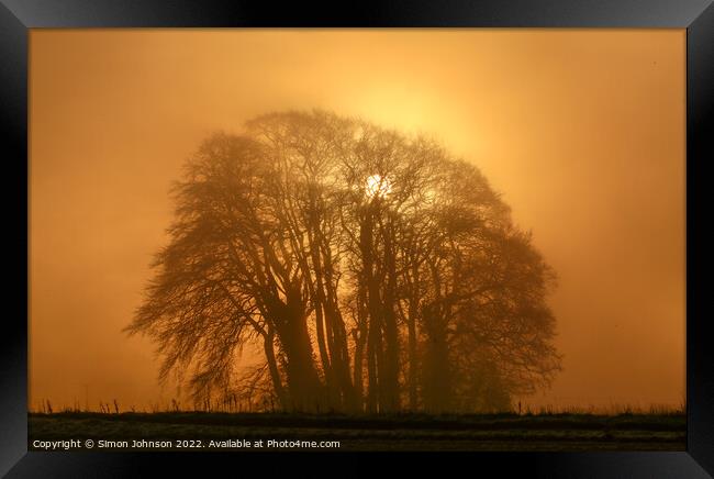 Misty sunrise  Framed Print by Simon Johnson