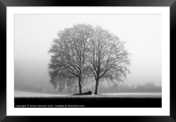 Two trees Monochrome  Framed Mounted Print by Simon Johnson