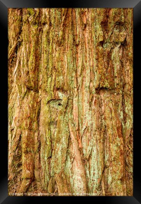 pattern in tree bark Framed Print by Simon Johnson
