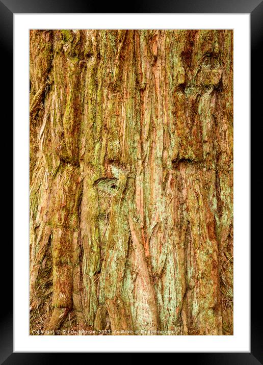 pattern in tree bark Framed Mounted Print by Simon Johnson