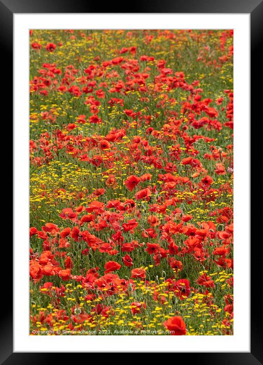 Wild flowers  and poppies  Framed Mounted Print by Simon Johnson