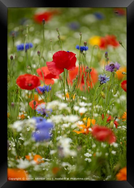 poppyr field with wild flowers Framed Print by Simon Johnson
