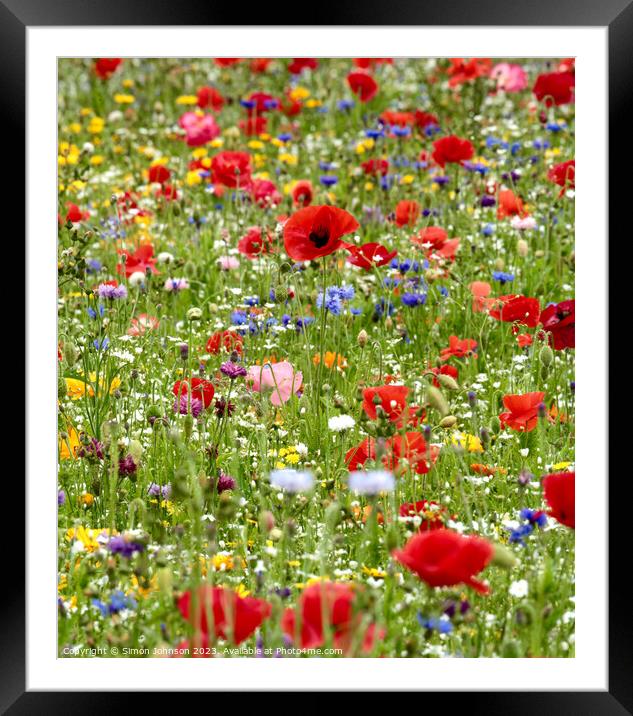 wild flowers with poppies Framed Mounted Print by Simon Johnson