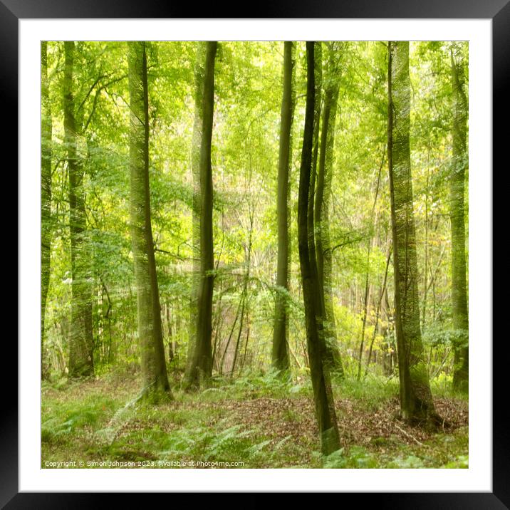 woodland with intentional camera Movement Framed Mounted Print by Simon Johnson
