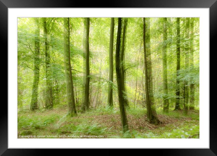 woodland with ICM and soft focus Framed Mounted Print by Simon Johnson