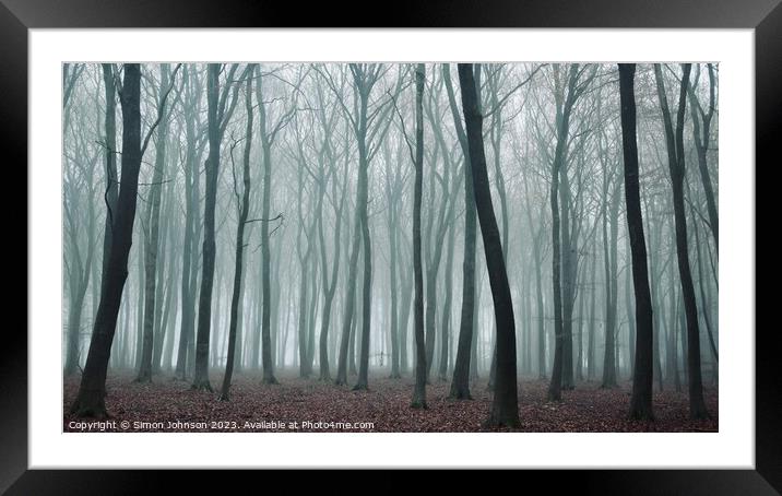 Woodland mist Framed Mounted Print by Simon Johnson