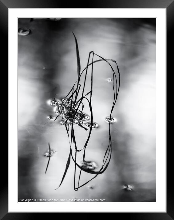 Pond reflections monochrome  Framed Mounted Print by Simon Johnson