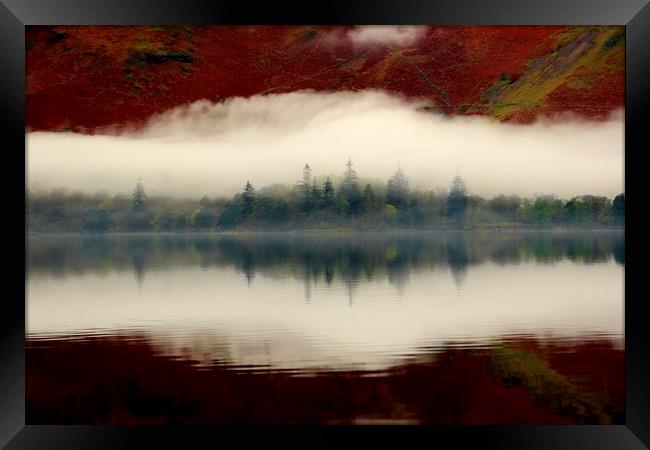 Reflections and mist Derwent Water Framed Print by Simon Johnson