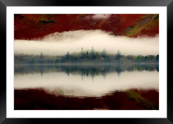 Reflections and mist Derwent Water Framed Mounted Print by Simon Johnson