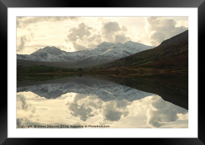 Winter reflections Llyn Mymber Framed Mounted Print by Simon Johnson