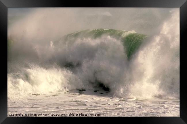  Cornish Storm Wave Framed Print by Simon Johnson