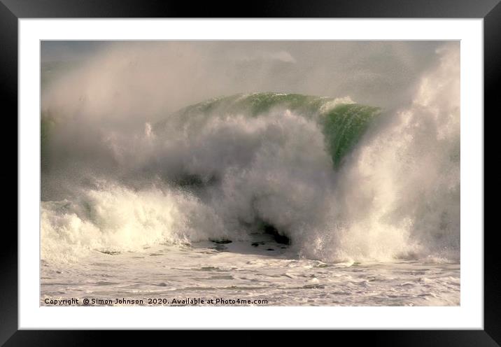  Cornish Storm Wave Framed Mounted Print by Simon Johnson