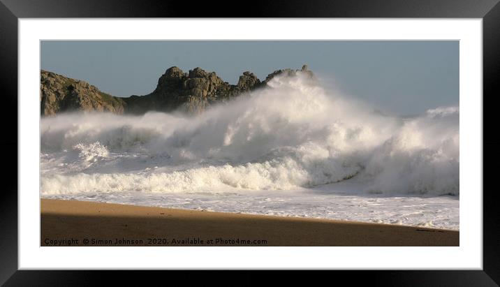 Porthcurno Beech and Logans rock Framed Mounted Print by Simon Johnson