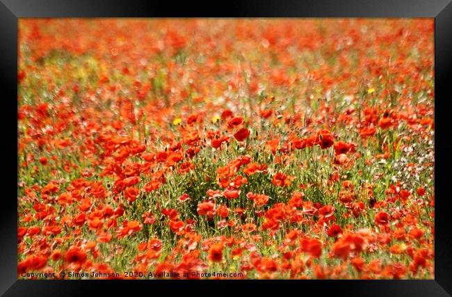 Poppy field Impressionist image Framed Print by Simon Johnson