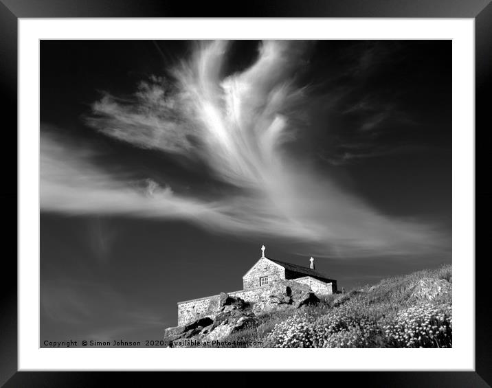 Church and angel shaped cloud Framed Mounted Print by Simon Johnson