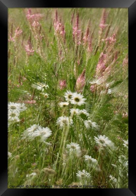 Meadow flowers and grass, Framed Print by Simon Johnson