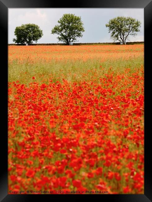 Three Trees and poppies Framed Print by Simon Johnson