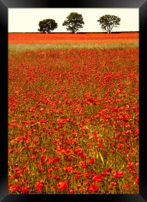 poppies and trees  Framed Print by Simon Johnson