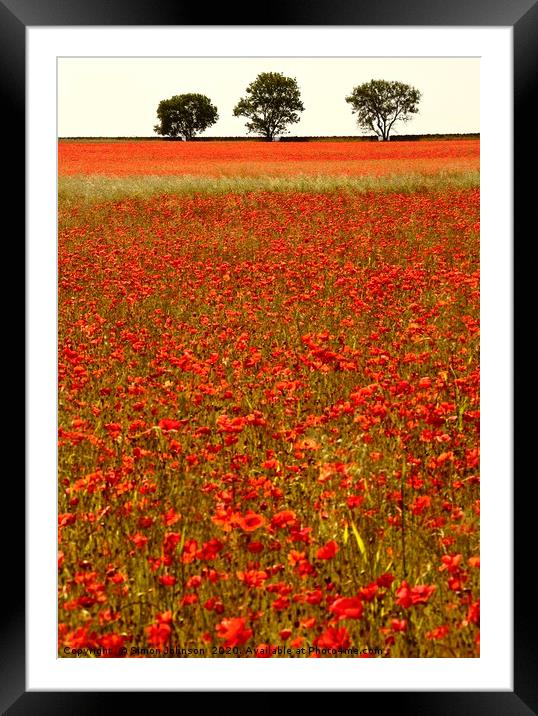 poppies and trees  Framed Mounted Print by Simon Johnson