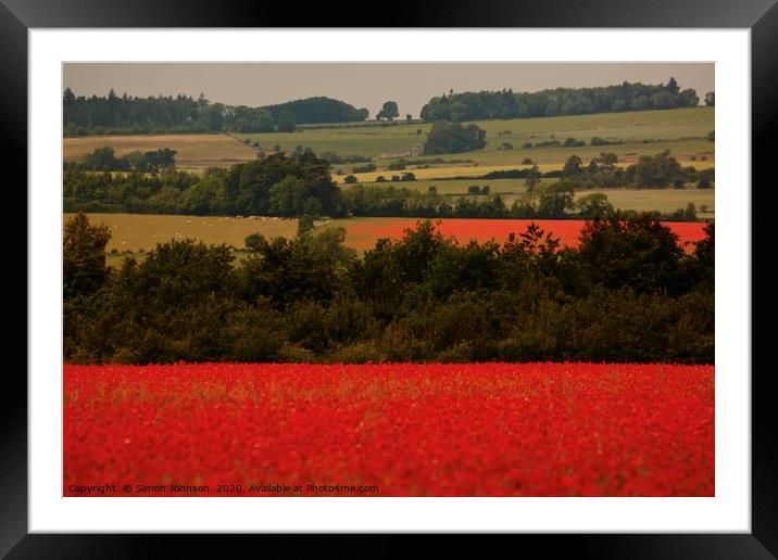 Cotswold Poppy fields Framed Mounted Print by Simon Johnson