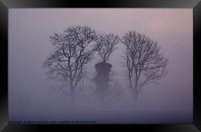 Trees in the mist Framed Print by Simon Johnson
