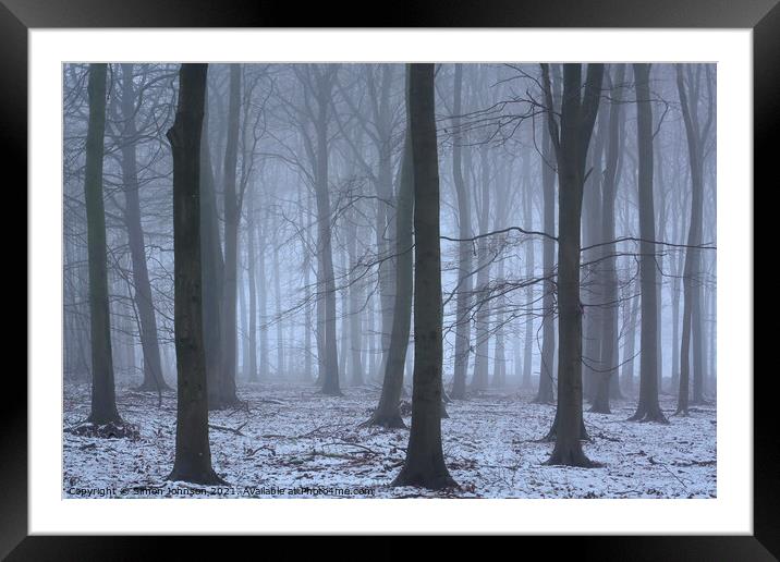 Winter Woodland mist Framed Mounted Print by Simon Johnson