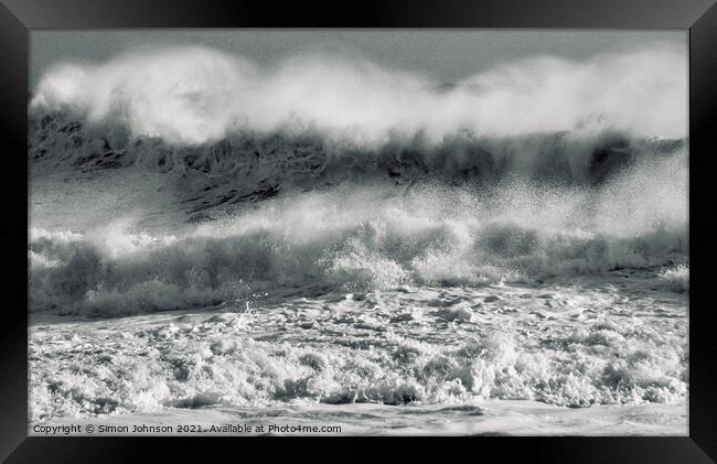sunlit wind blown Storm wave Framed Print by Simon Johnson