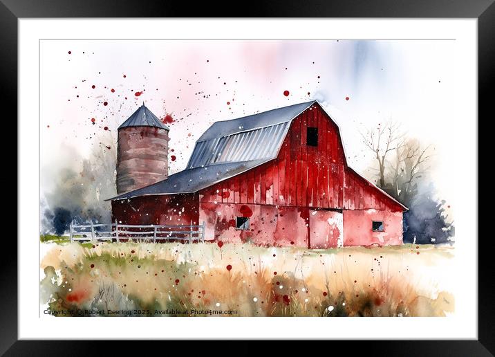 Red Barn and Silo Framed Mounted Print by Robert Deering